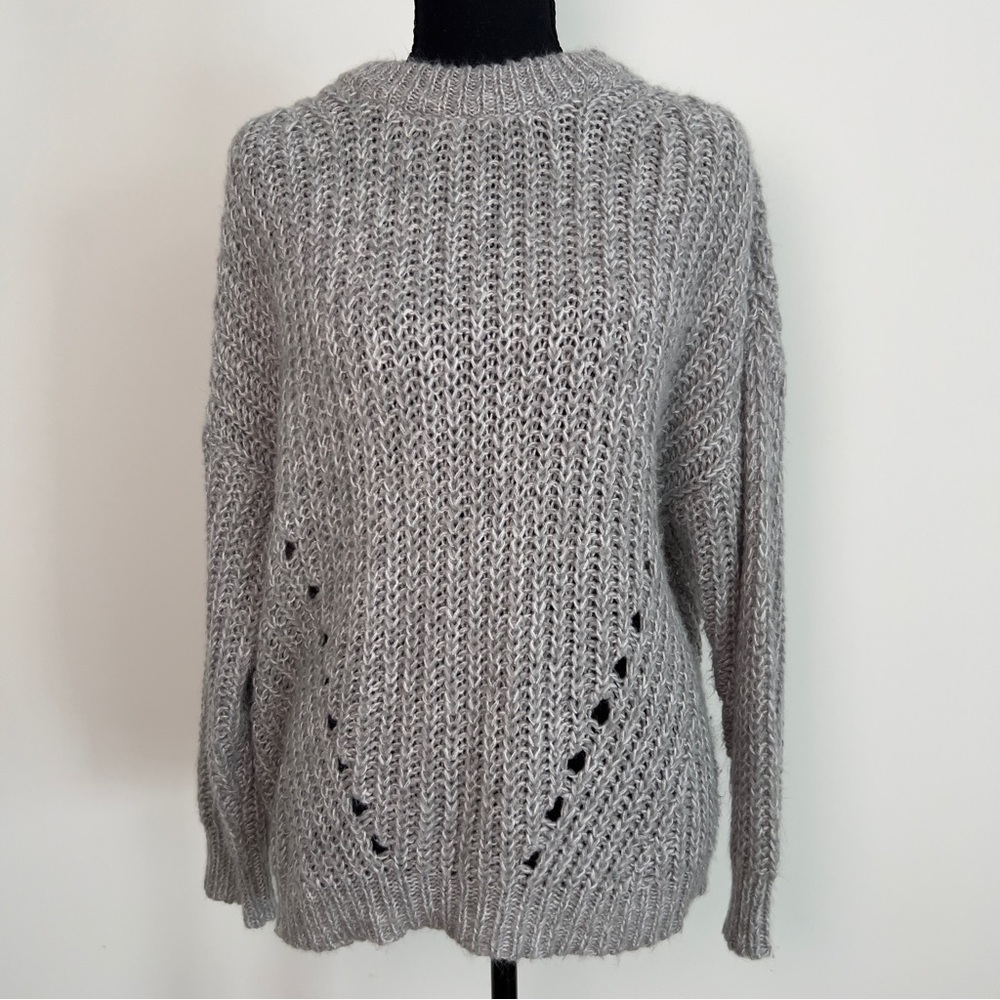 American Eagle Outfitters Women’s Light Gray Open-Knit Crewneck Sweater Small
